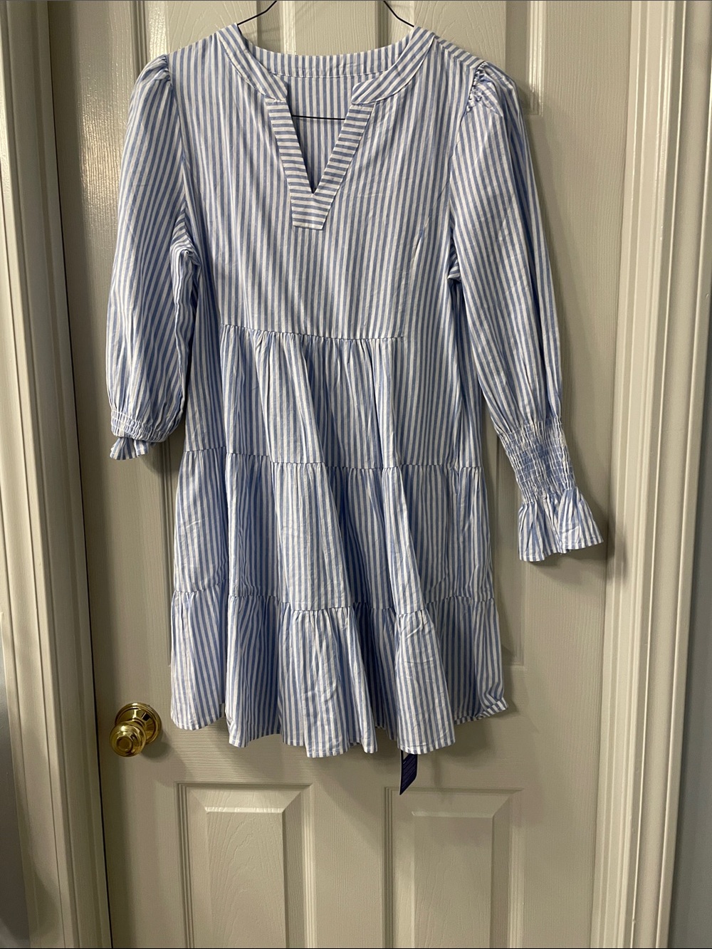 Women’s Blue & White Striped Tiered Dress